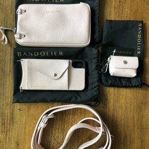 BANDOLIER Side Slot Leather Crossbody, Expanded Pouch, & AirPod Clip-On Pouch